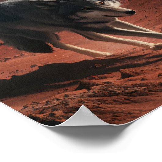 Wolf über Alien Planet Space Poster (Ecke)