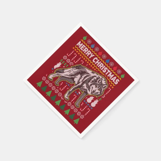 Wolf Ugly Christmas Sweater Wildlife Series Serviette (Ecke)