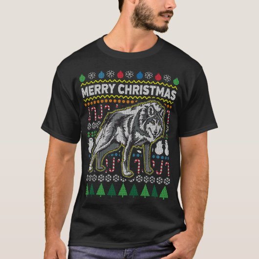 Wolf Ugly Christmas Sweater Wildlife Series T-Shirt (Vorderseite)