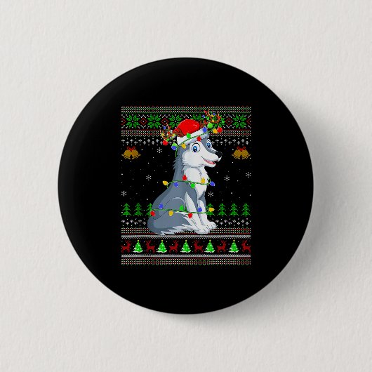 Wolf Ugly Christmas Sweaters Holiday Santa Cute Xm Button (Vorderseite)