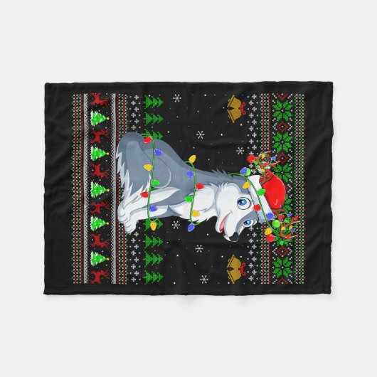 Wolf Ugly Christmas Sweaters Holiday Santa Cute Xm Fleecedecke (Vorderseite (Horizontal))