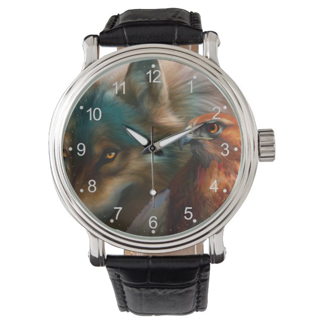 Wolf- und Adlermalerei Armbanduhr (Vorderseite)
