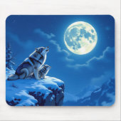 Wolf und Baby Cub Howling auf Vollmond Mousepad (Vorne)