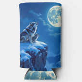 Wolf und Baby Cub Howling auf Vollmond Selters Dosenkühler (Vorderseite)