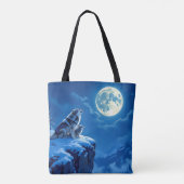 Wolf und Baby Cub Howling auf Vollmond Tasche (Rückseite)