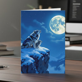 Wolf und Baby Cub Howling Vatertag Karte