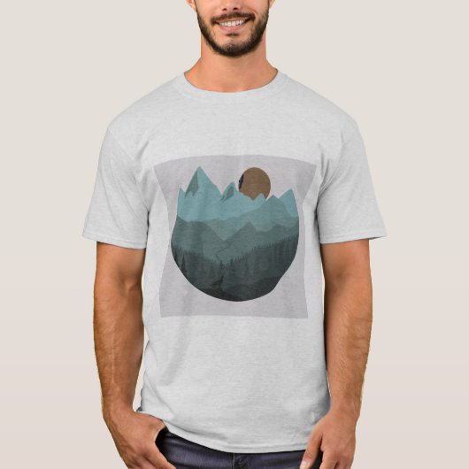 Wolf und Berge Moderne Kunst T-Shirt (Vorderseite)