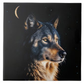 Wolf und Crescent Moon Mystical Fliese (Vorderseite)