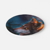Wolf und der Mond um Mitternacht Pappteller (Schrägansicht)
