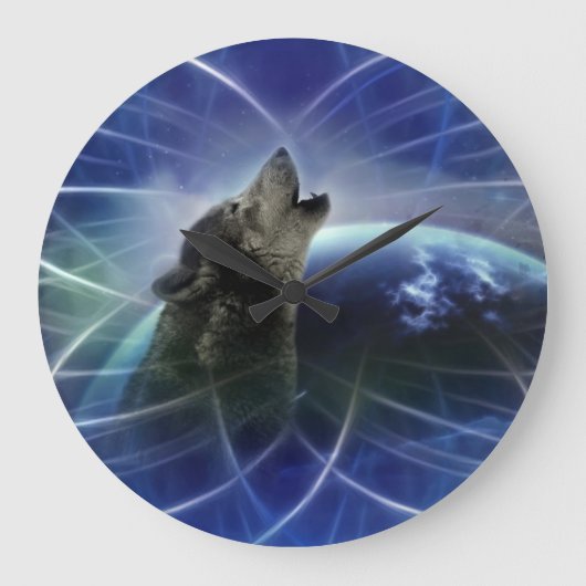 Wolf und der Träumer Große Wanduhr (Vorderseite)