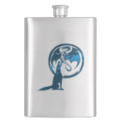 Wolf- und Drachenblauer Edelstahlkolben Flachmann (Vorderseite)