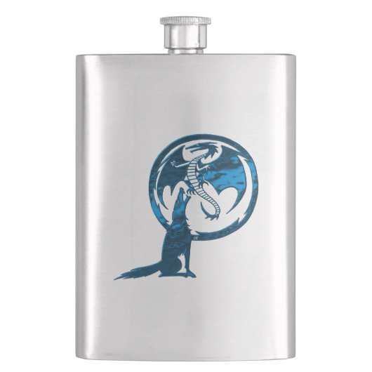 Wolf- und Drachenblauer Edelstahlkolben Flachmann (Vorderseite)