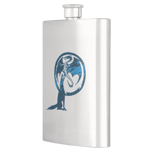 Wolf- und Drachenblauer Edelstahlkolben Flachmann (Links)