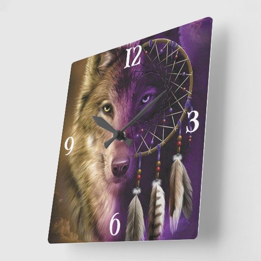 Wolf und Dream Catcher Square Wall Clock Quadratische Wanduhr (Winkel)