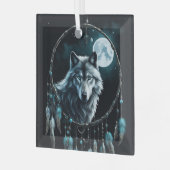 Wolf und Dreamcatcher Christmas Spiritual Ornament Aus Glas (Vorderseite links)