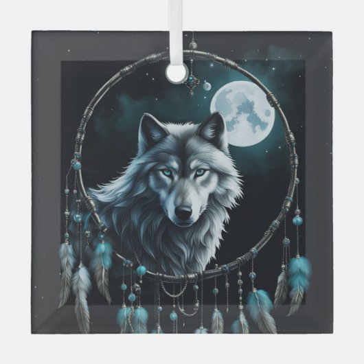 Wolf und Dreamcatcher Christmas Spiritual Ornament Aus Glas (Vorderseite)