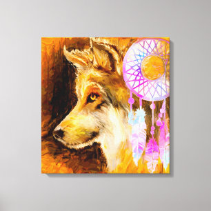 Wolf und Dreamcatcher Leinwanddruck