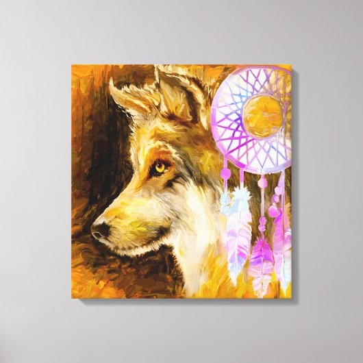 Wolf und Dreamcatcher Leinwanddruck (Vorderseite)