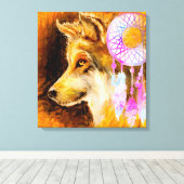 Wolf und Dreamcatcher Leinwanddruck (Insitu (Holzboden))