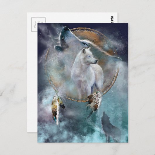 Wolf und Dreamcatcher Postkarte (Vorne/Hinten)