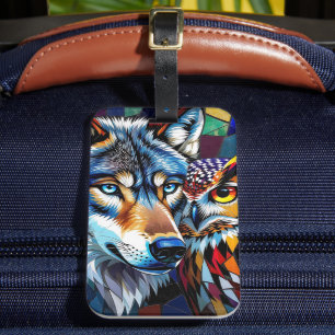 Wolf und Eule Lebendig und Bunt Gepäckanhänger