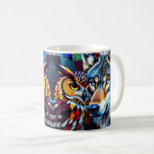 Wolf und Eule Lebendig und Bunt Kaffeetasse (VorderseiteRechts)