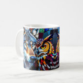Wolf und Eule Lebendig und Bunt Kaffeetasse (Vorderseite Links)