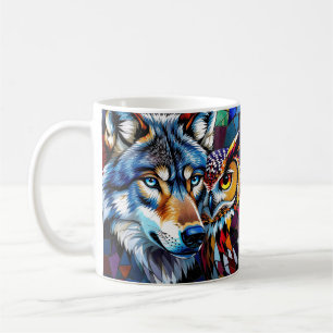Wolf und Eule Lebendig und Bunt Kaffeetasse