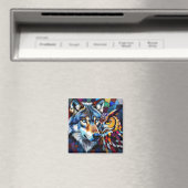 Wolf und Eule Lebendig und Bunt Magnet (In Situ (Geschirrspüler))