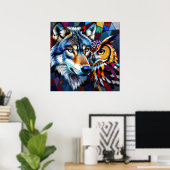 Wolf und Eule Lebendig und Bunt Poster (Heimbüro)