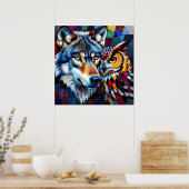 Wolf und Eule Lebendig und Bunt Poster (Küche)