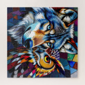 Wolf und Eule Lebendig und Bunt Puzzle (Horizontal)