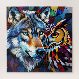 Wolf und Eule Lebendig und Bunt Puzzle