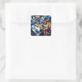 Wolf und Eule Lebendig und Bunt Quadratischer Aufkleber (Tasche)