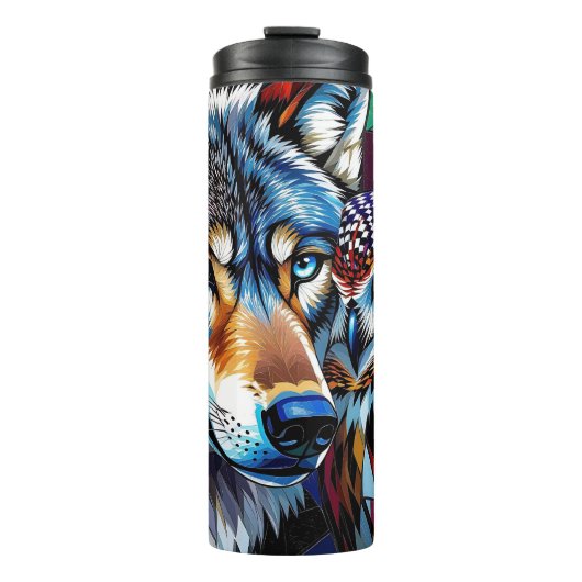 Wolf und Eule Lebendig und Bunt Thermosbecher (Vorderseite)