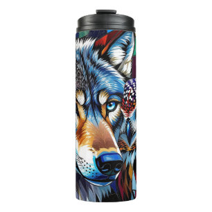Wolf und Eule Lebendig und Bunt  Thermosbecher