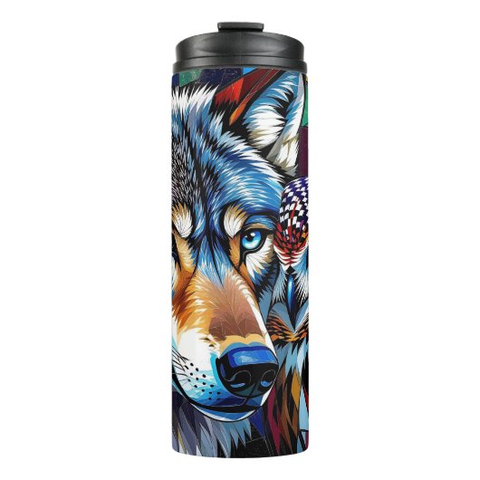 Wolf und Eule Lebendig und Bunt Thermosbecher (Vorderseite)