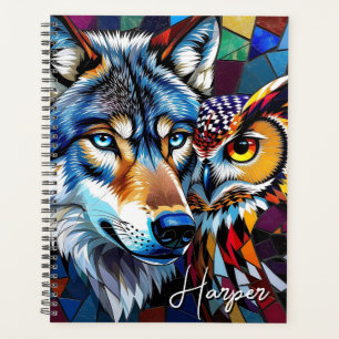 Wolf und Eule Lebendige und Bunte Personalisierte Planer