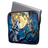 Wolf- und Eulen-Mosaik-Kunst Laptopschutzhülle (Vorderseite Links)
