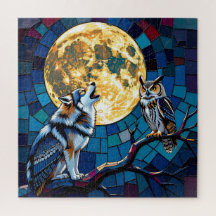 Wolf- und Eulen-Mosaik-Kunst