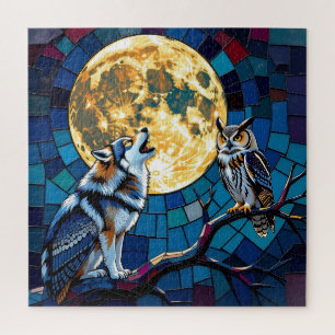 Wolf- und Eulen-Mosaik-Kunst Puzzle