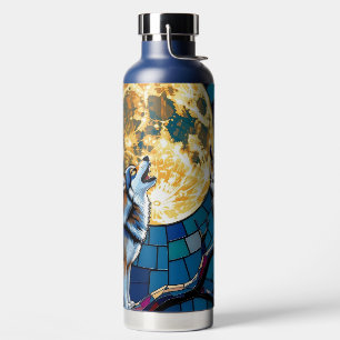 Wolf- und Eulen-Mosaik-Kunst Trinkflasche