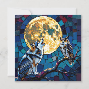 Wolf- und Eulen-Mosaikkunst Hallo sagen Feiertagskarte