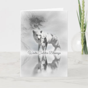 Wolf- und Eulen-Winter-Sonnenwende-Grußkarten Karte