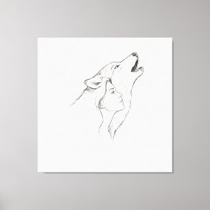Wolf und Frau Minimalistische Line Art Tapete Sc Leinwanddruck