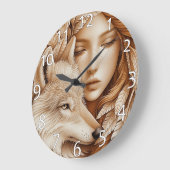 Wolf und Frauen in Feathers Große Wanduhr (Winkel)