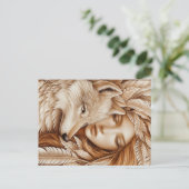 Wolf und Frauen in Feathers Postkarte (Stehend Vorderseite)