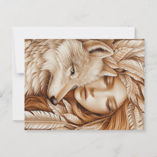 Wolf und Frauen in Feathers Postkarte