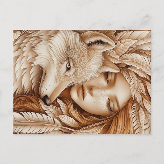 Wolf und Frauen in Feathers Postkarte (Vorderseite)