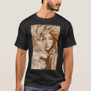 Wolf und Frauen in Feathers T-Shirt